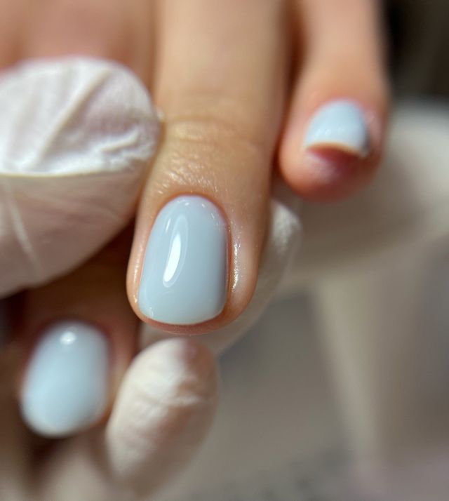 Short nails in a pale ice blue